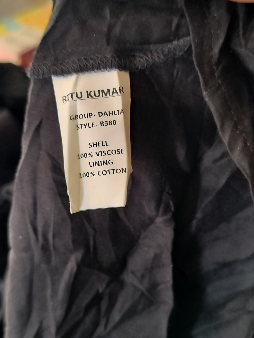 Ritu Kumar Black Embroidered Midi  Dress with Gold and Cream Accents - Picture 6 of 7